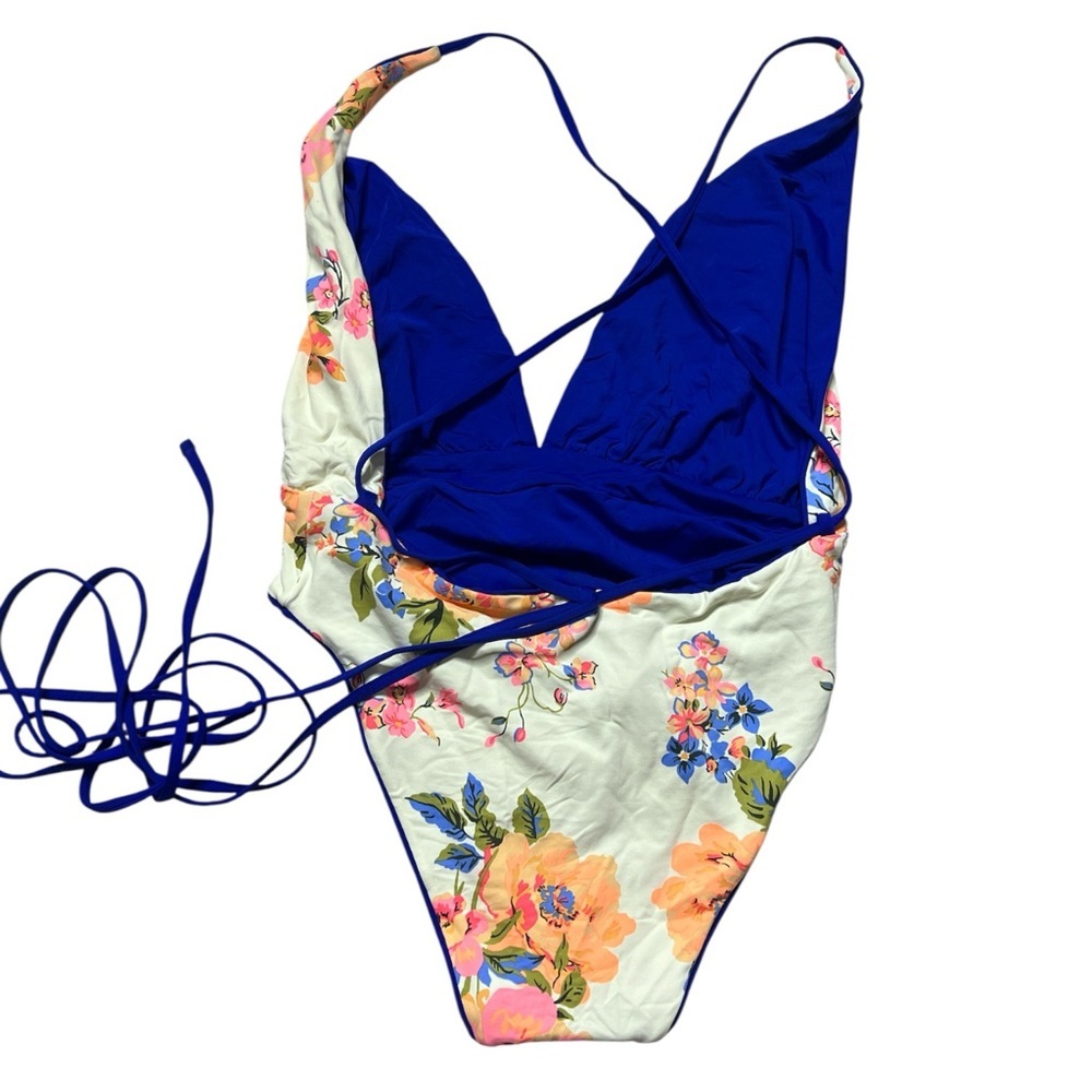Maaji Safari Reversible One Piece Swimsuit Floral Criss Cross Back Tie Side - Picture 2 of 8